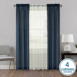 Curtain and Sheers Set, 4 Panels, Tan, 27.5" W x 84” L